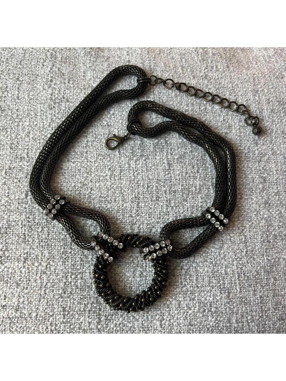 Vintage Bold Gunmetal Mesh Loop Statement Necklace